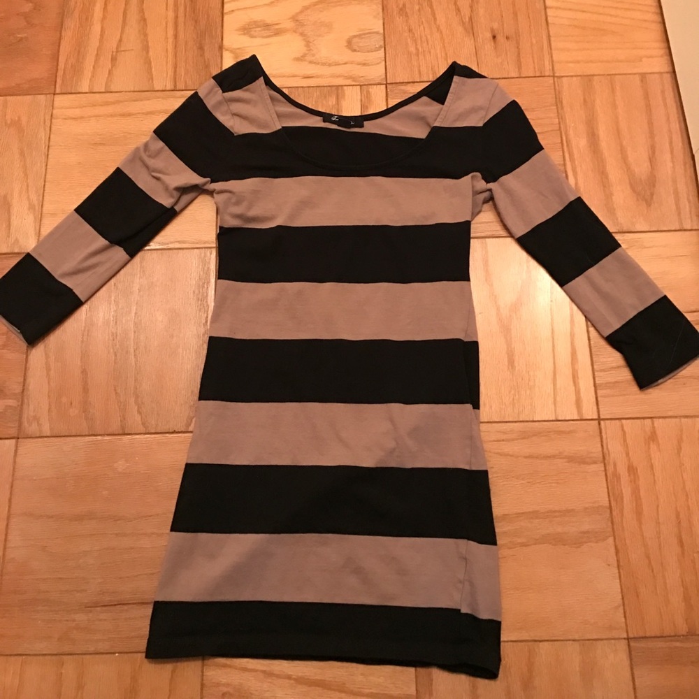 Black and Beige striped body con dress
