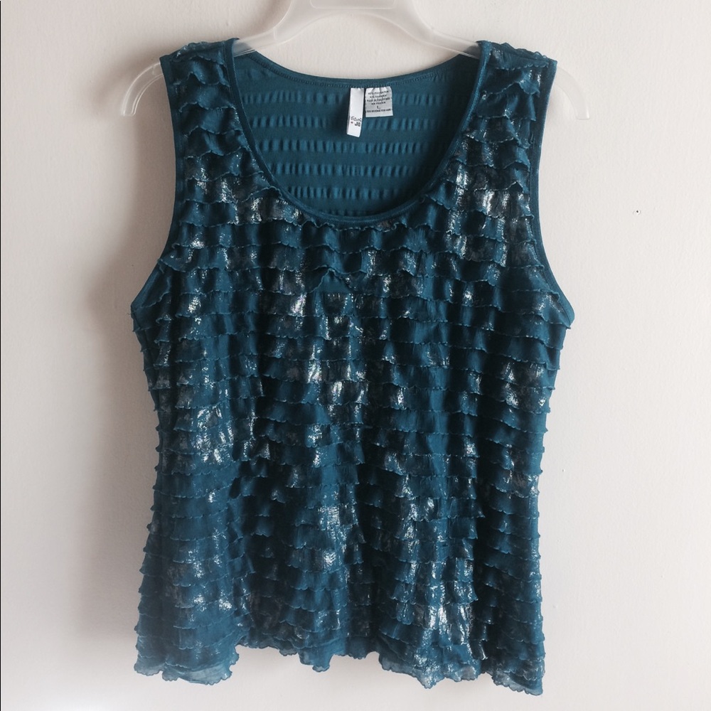 Cute SAMI + JO Sleeveless Stretch Ruffle Top Sz L