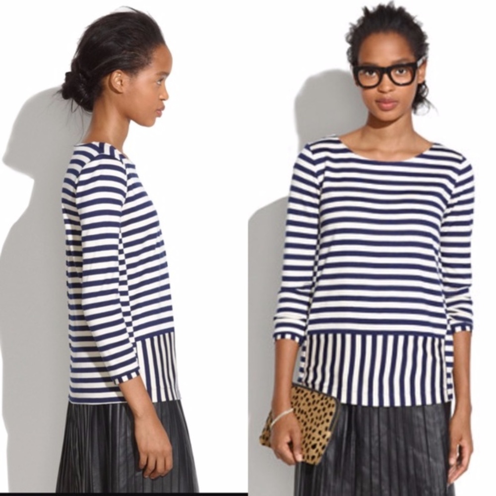 Madewell Stripeturn Ponte Peplum Top - Picture 2 of 3
