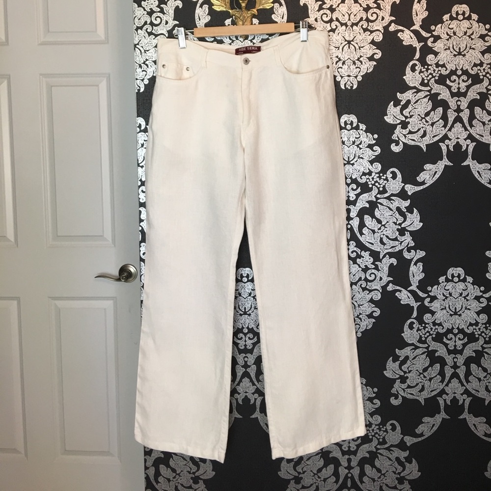 ABE SERA White Linen Wide Leg Pants – Size 30 | Chic Summer Resort