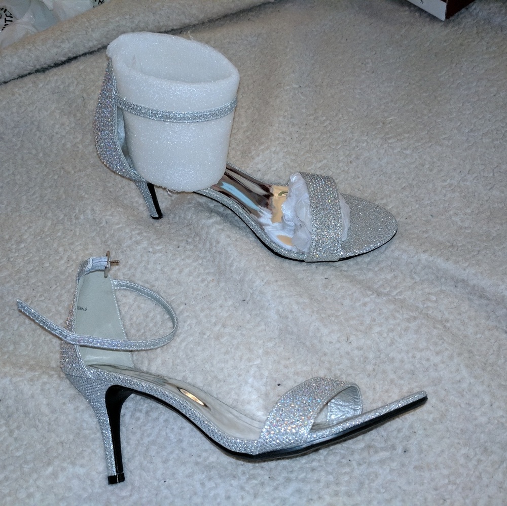 Silver glitter heels