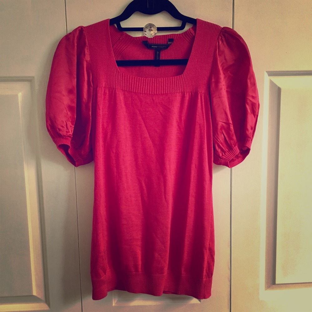 BCBGMaxAzria Raspberry Silk & Sweater Shirt - Med.