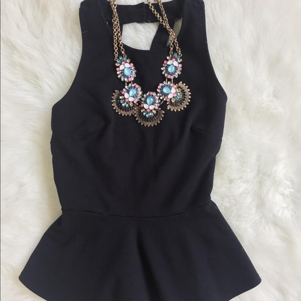 Strappy Black Peplum Top