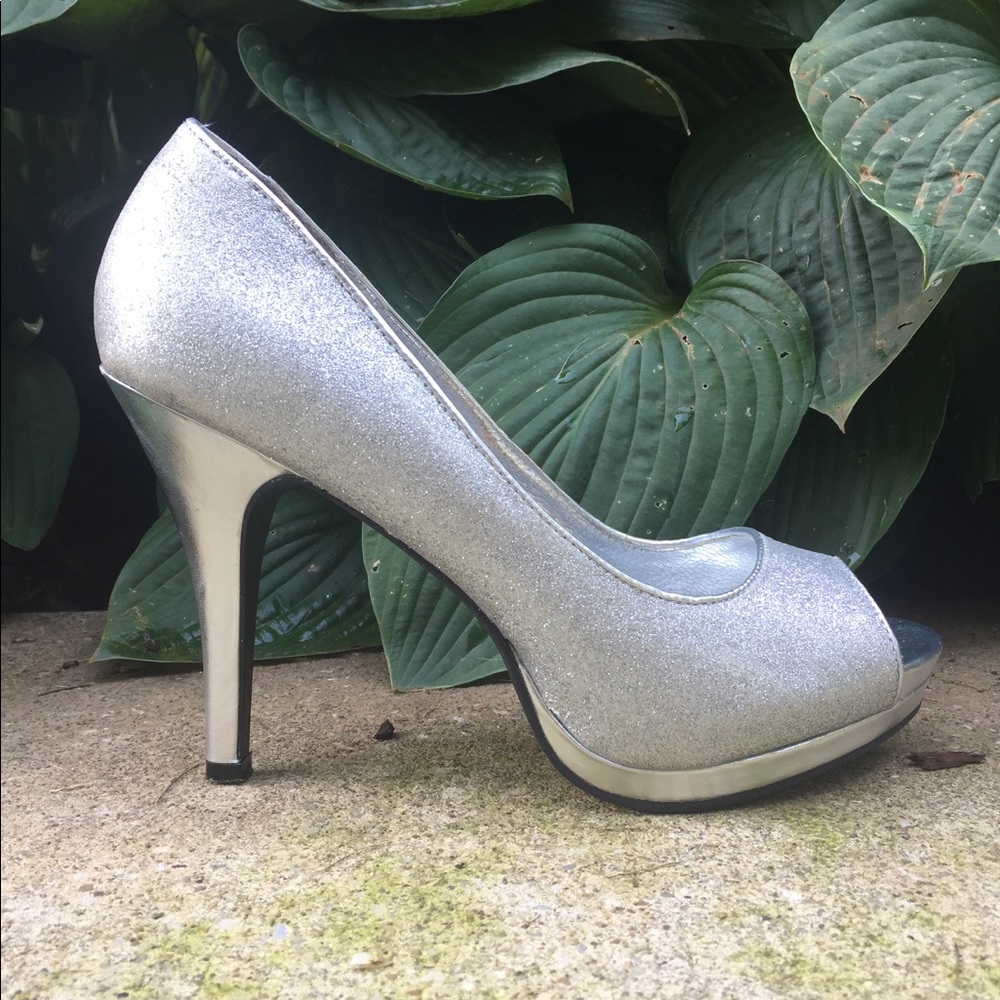 Silver Peep Toe Heels