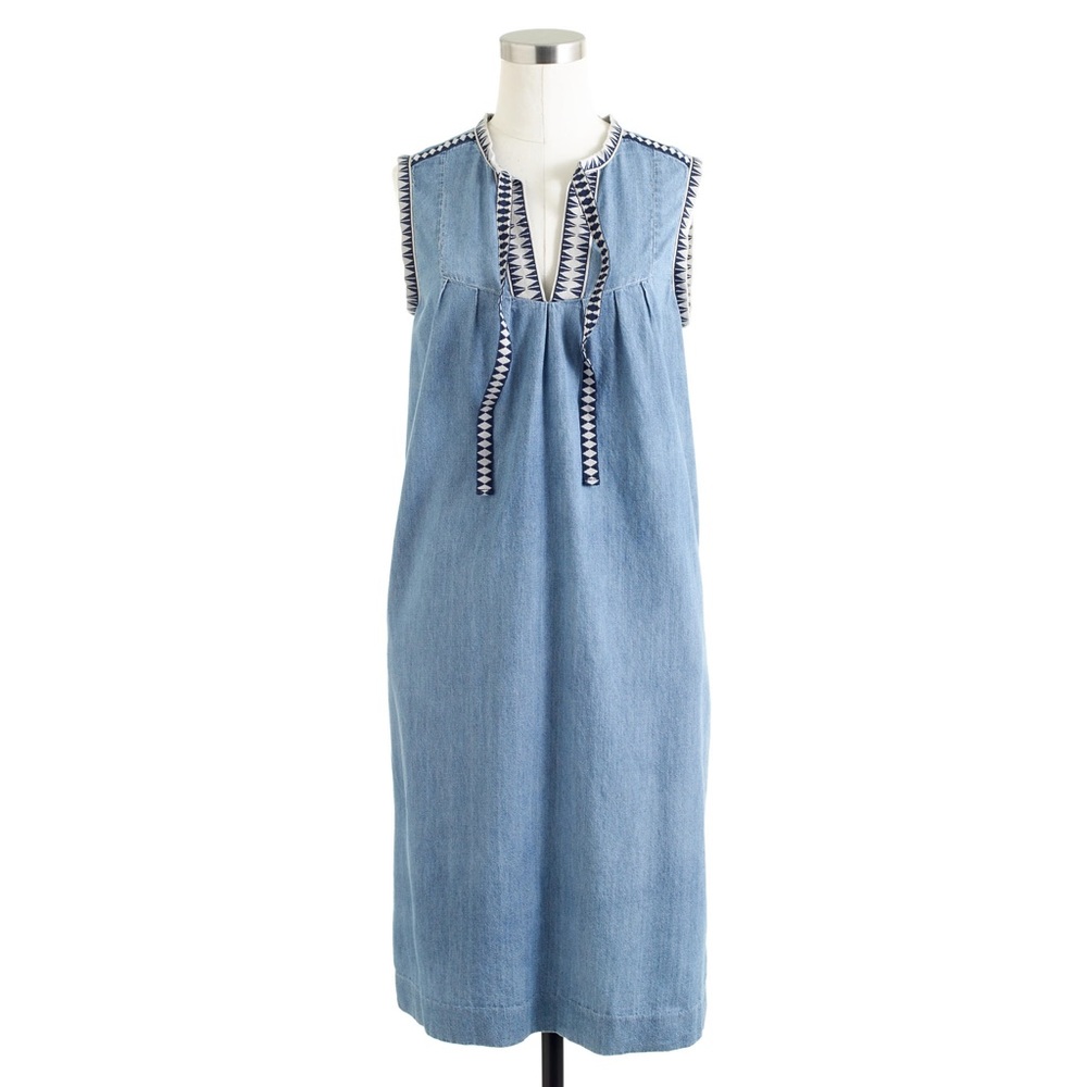 Jcrew Chambray Embroidered Dress