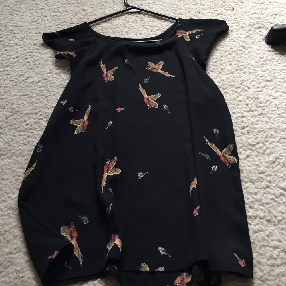 Bird pattern semi-translucent New Tower blouse