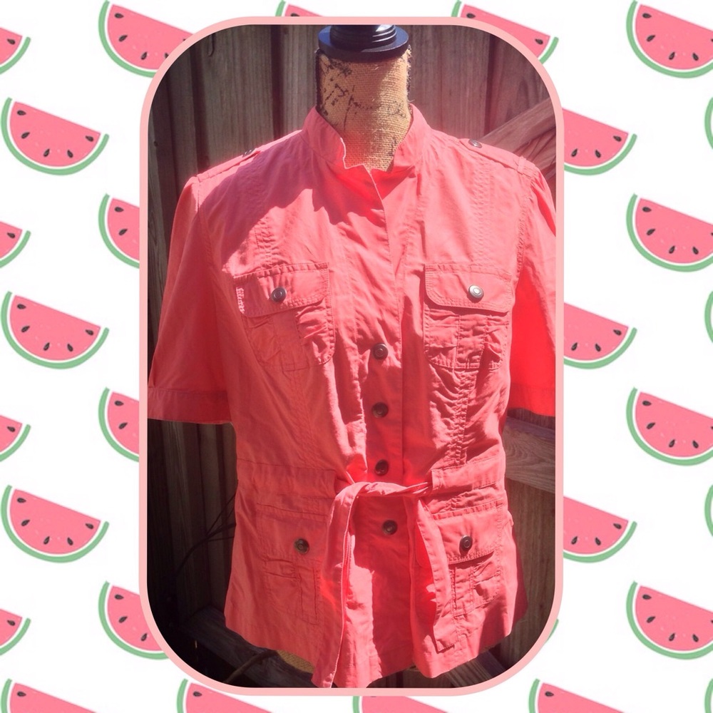 Chicos Peach Mandarin Collar Top Jacket 1 Medium