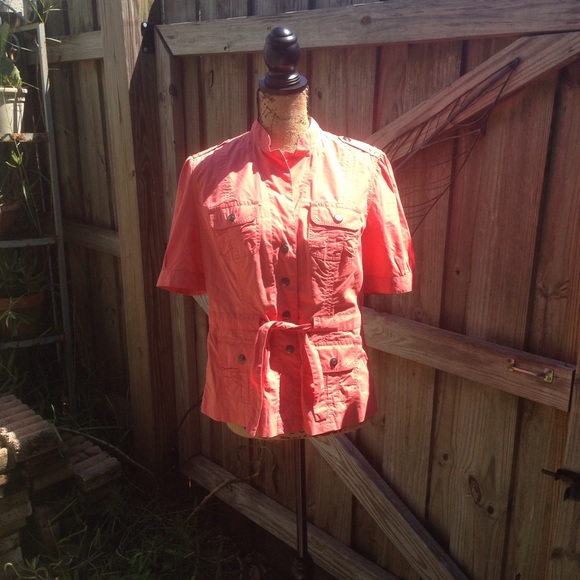 Chicos Peach Mandarin Collar Top Jacket 1 Medium - Picture 2 of 5