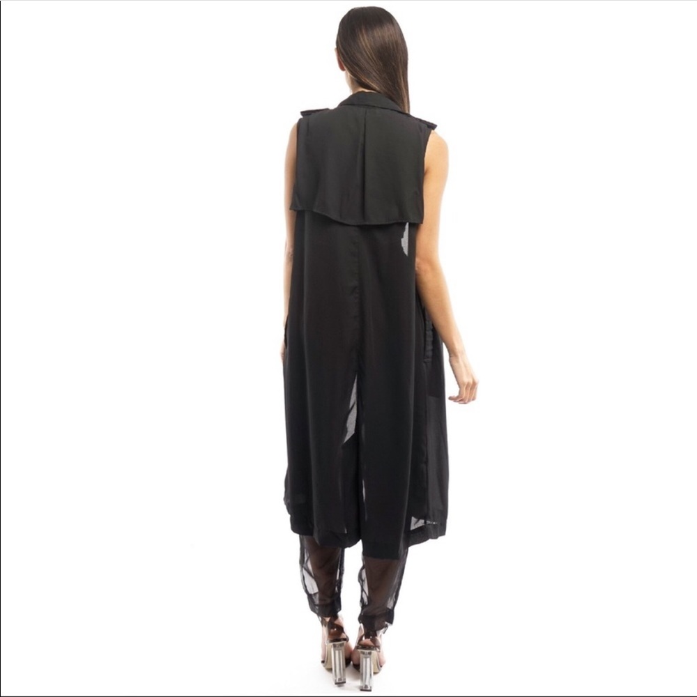 ONE LEFT! Black Semi- Sheer Sleeveless Long Duster - Picture 2 of 8