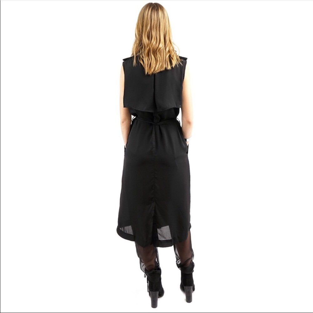 ONE LEFT! Black Semi- Sheer Sleeveless Long Duster - Picture 3 of 8