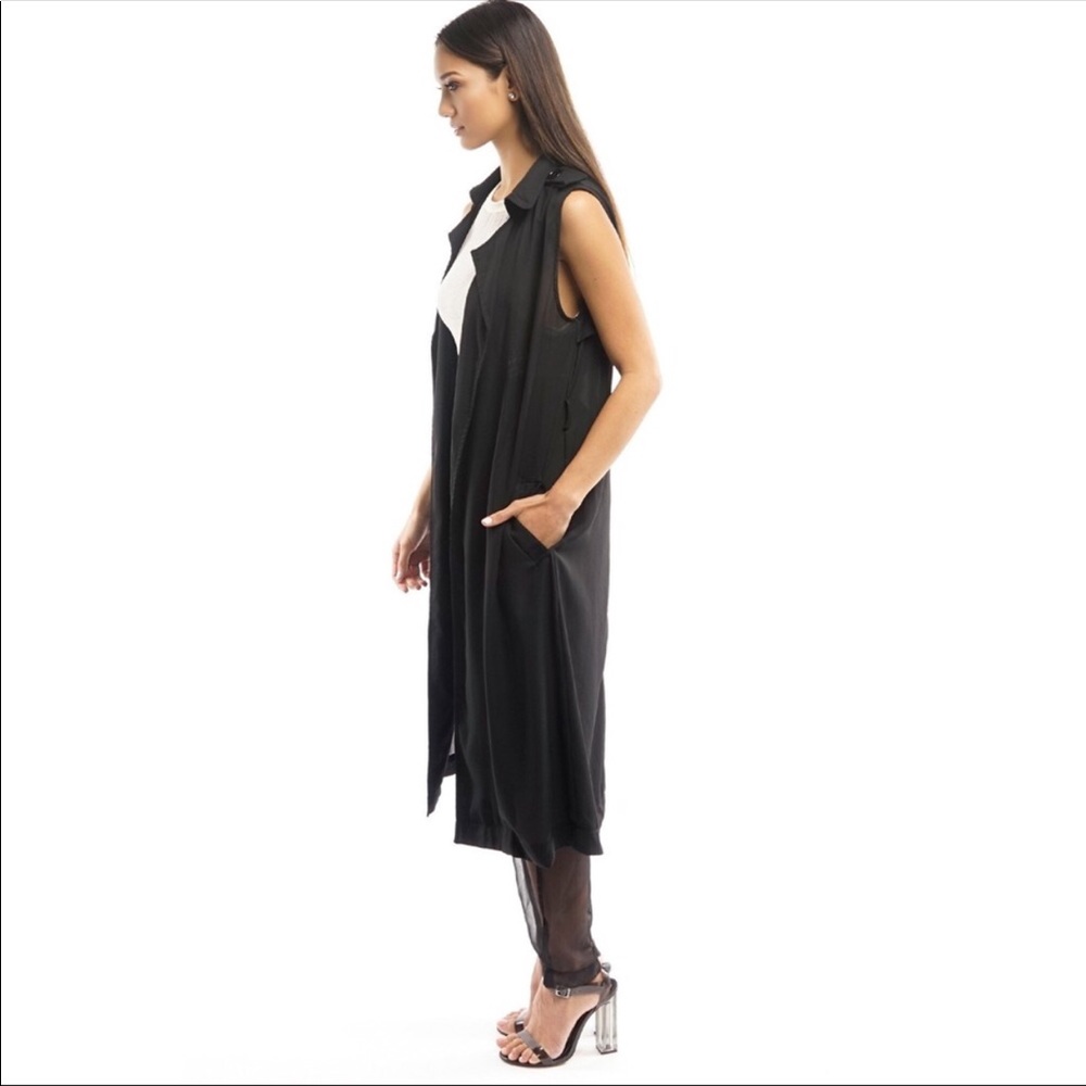 ONE LEFT! Black Semi- Sheer Sleeveless Long Duster - Picture 5 of 8
