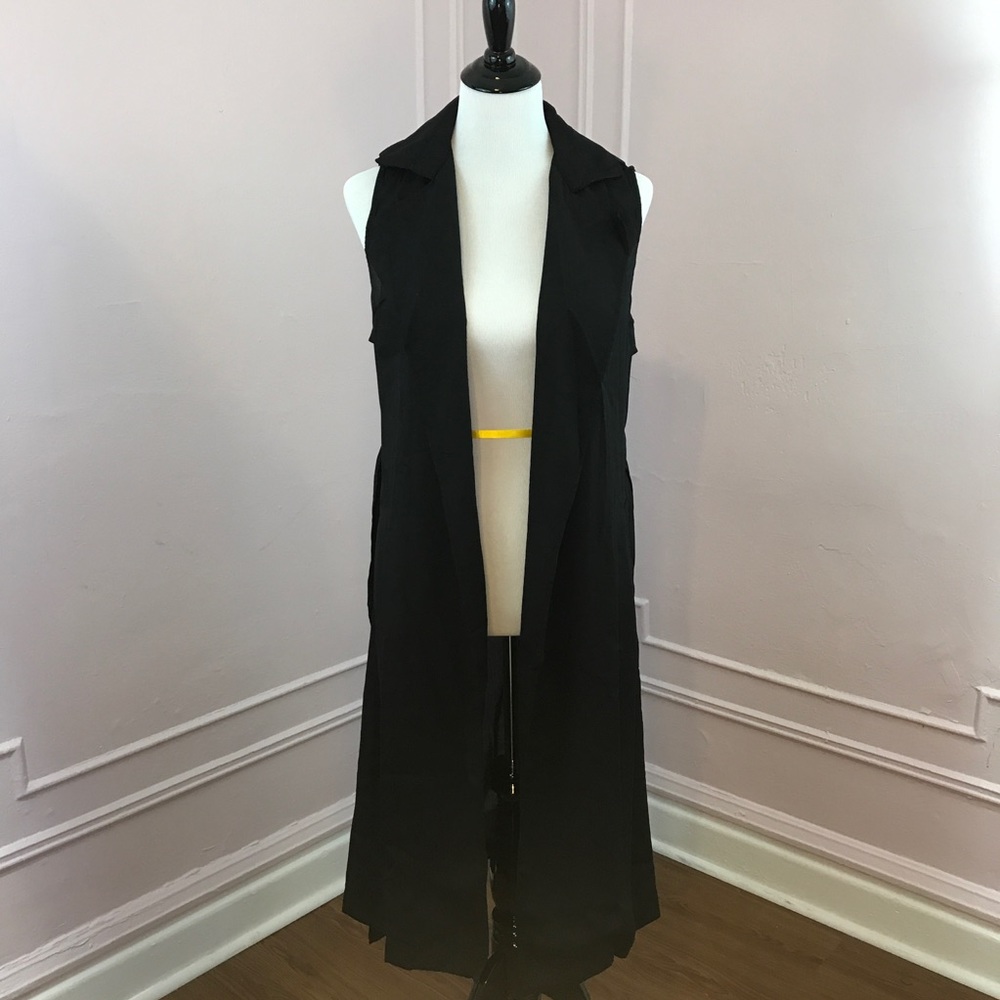 ONE LEFT! Black Semi- Sheer Sleeveless Long Duster - Picture 6 of 8