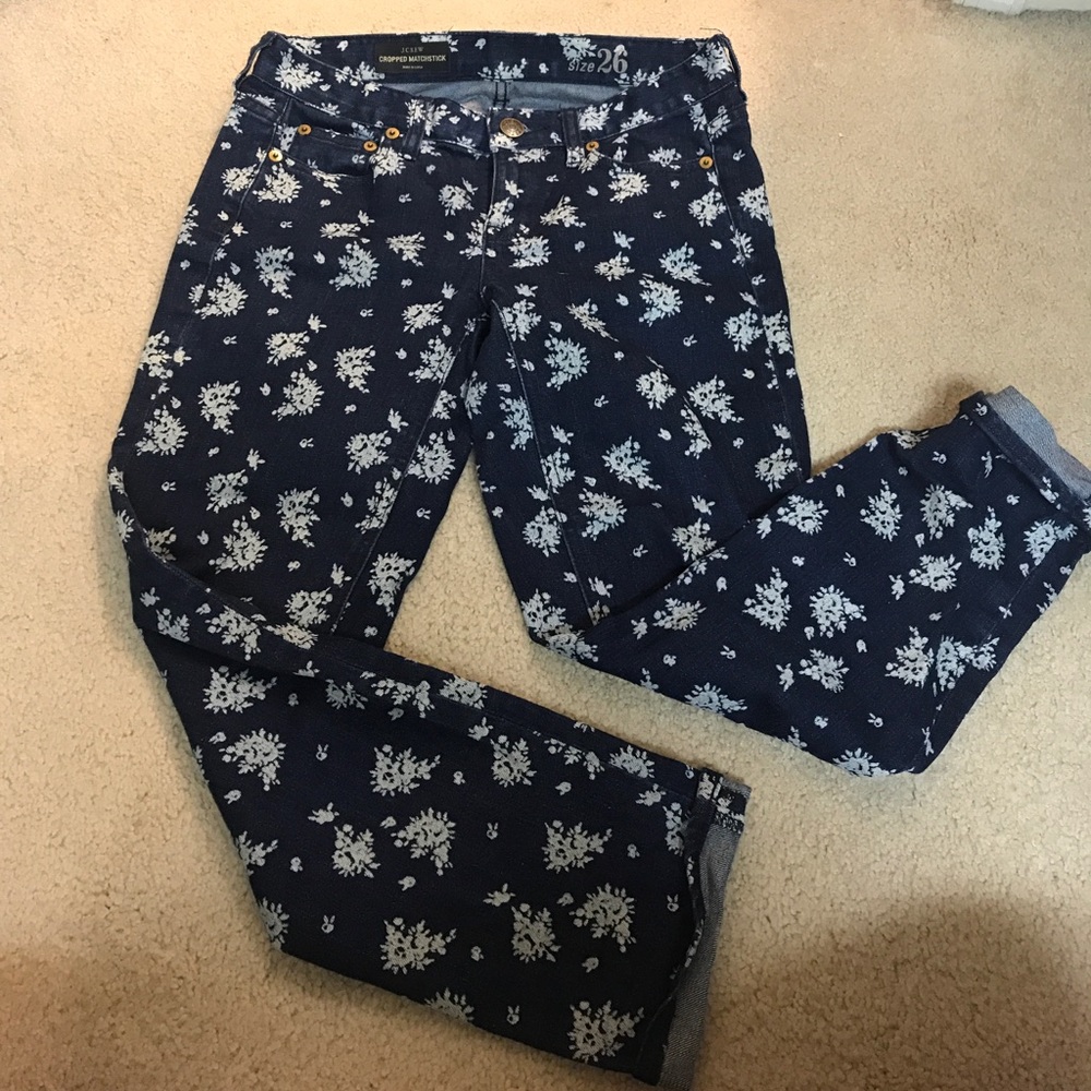 J Crew cropped matchstick jeans w/ flowers