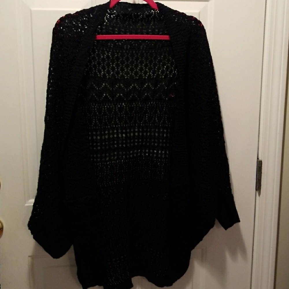 Short sleeve open front cardigan with see thru