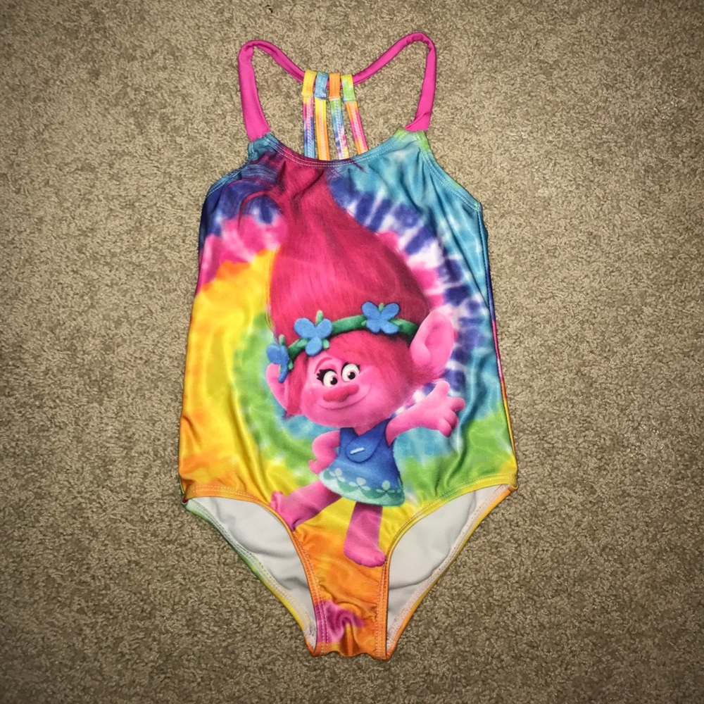 Girls Trolls Tie Dye One Piece Bathingsuit