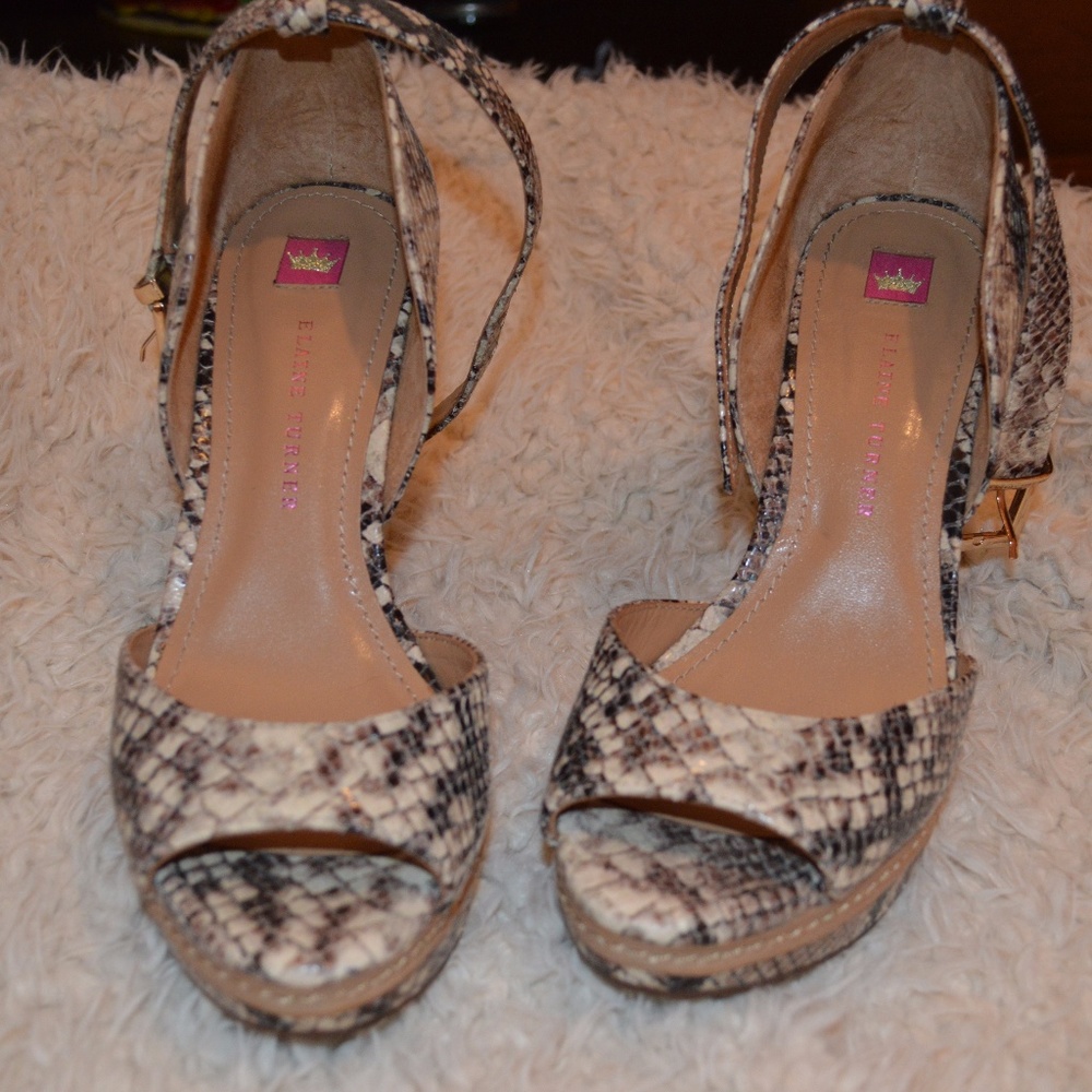 Elaine Turner Snakeskin Wedges