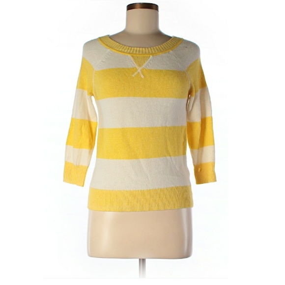 J Crew Merino Wool Blend Yellow Striped Sweater - Picture 2 of 4