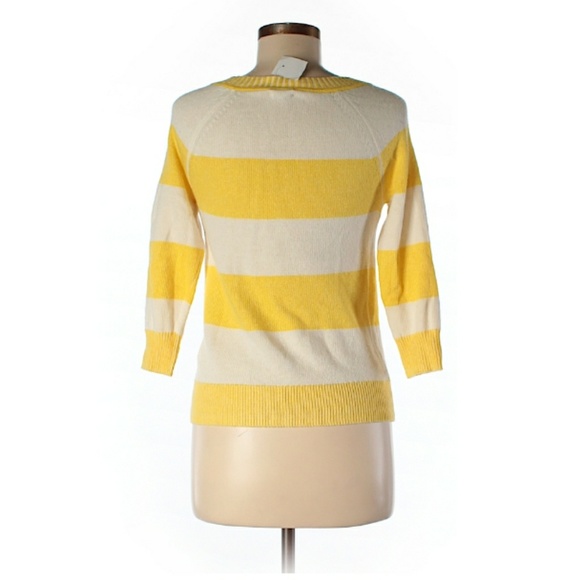 J Crew Merino Wool Blend Yellow Striped Sweater - Picture 3 of 4