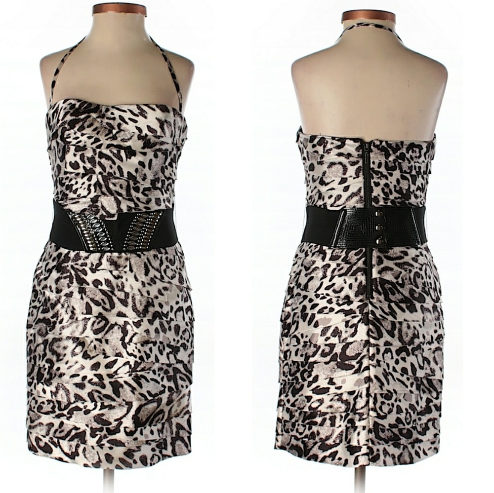 Bebe Belted Animal Print Dress