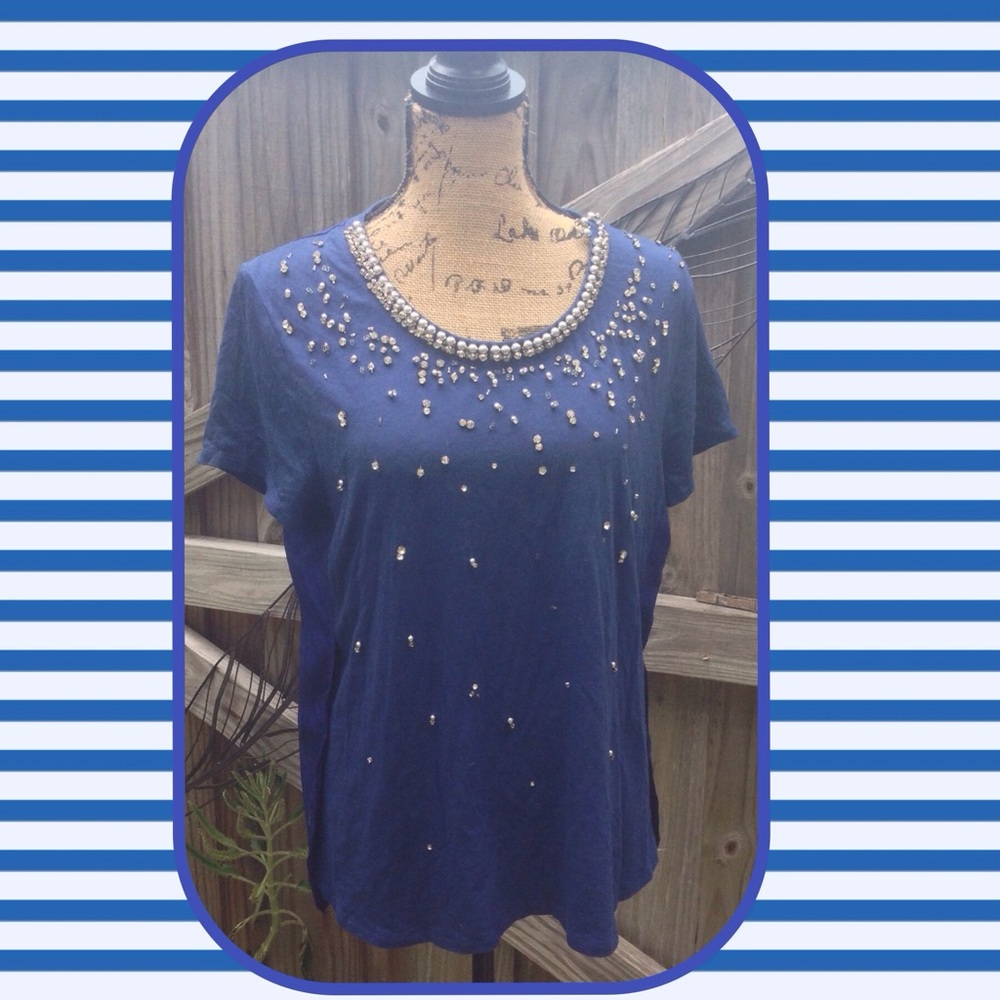 Chicos rhinestone embellished blue top large
