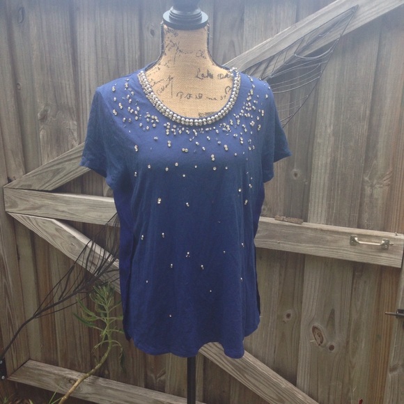 Chicos rhinestone embellished blue top large - Picture 2 of 4