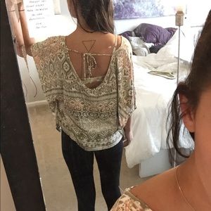 Aztec Print Open Back Bat Wing Top