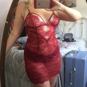 Large Victoria's Secret Red Slip Lingerie Bra