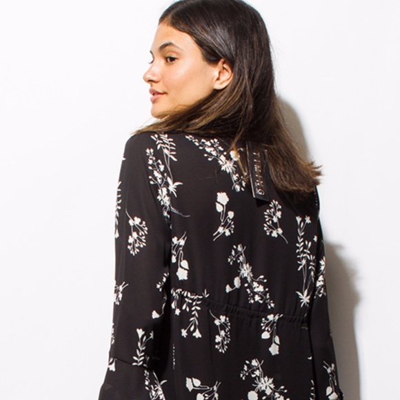 Black Floral Button Up Boho Blouse - Picture 3 of 8