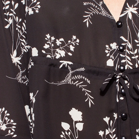Black Floral Button Up Boho Blouse - Picture 5 of 8
