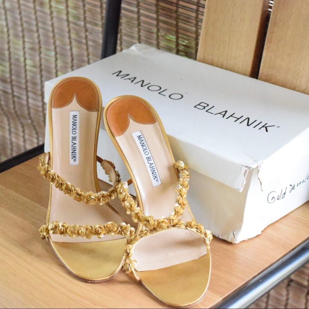 Gold Sequins Manolo Blahnik Heels Shoes