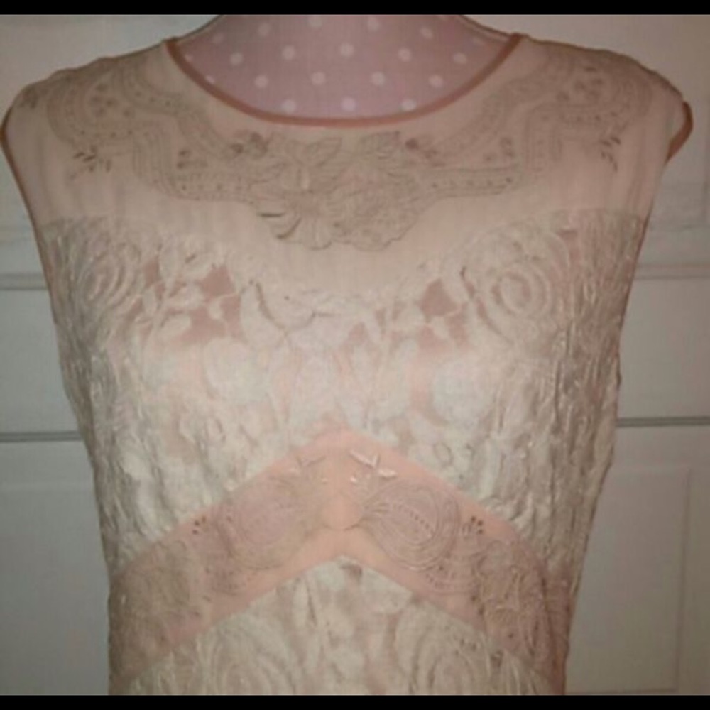 Anthropologie Champagne/strawberry formal gown