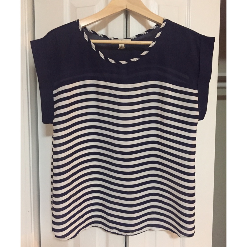 Navy Split Back Top