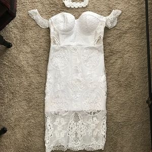 Gorgeous white off-the-shoulder BeBe lace dress