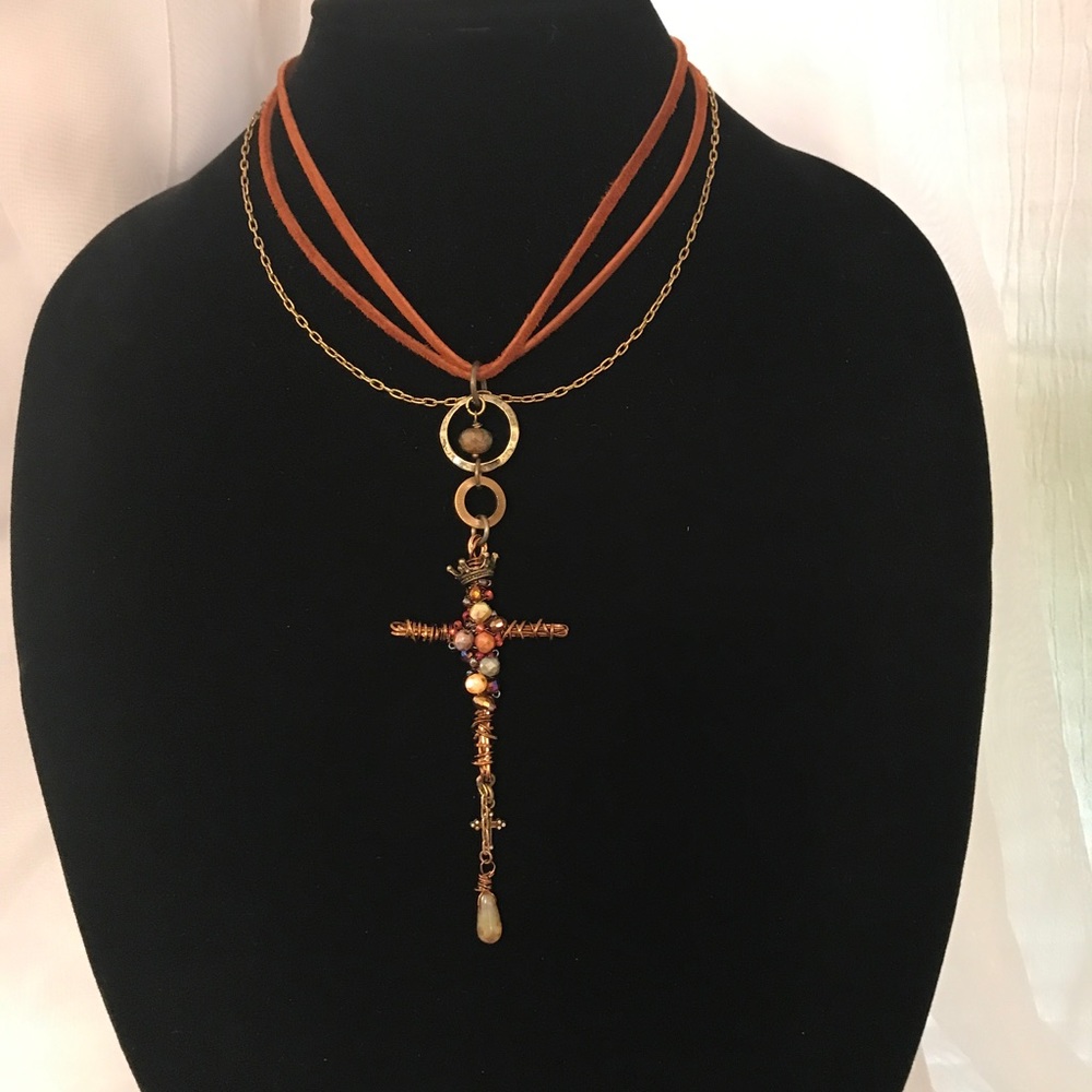 Handmade handbeaded cross choker