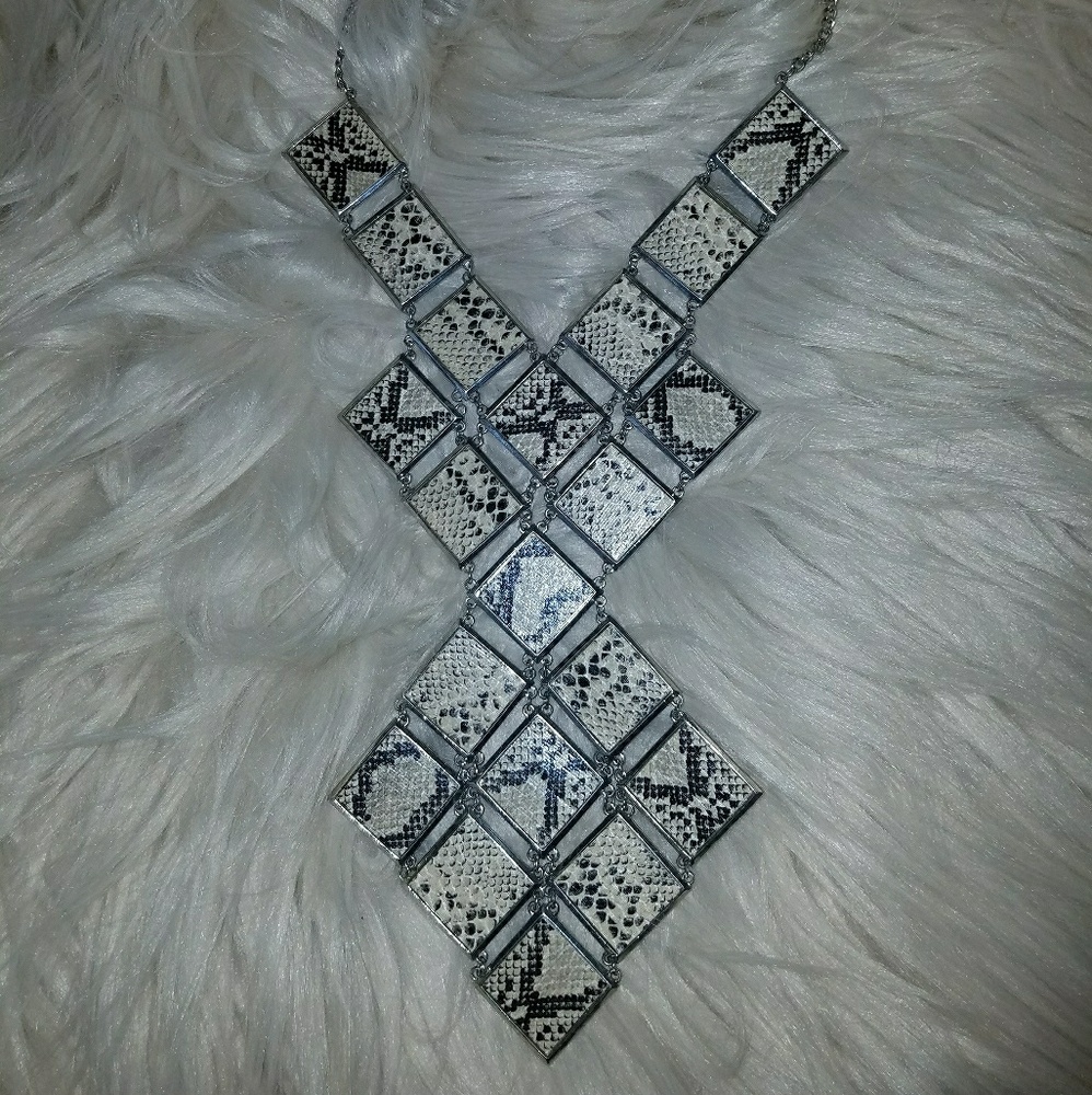 Bebe Long Geometric Snakeprint Statement Necklace