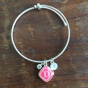 Silver Pink Letter 'D' Charm Bracelet
