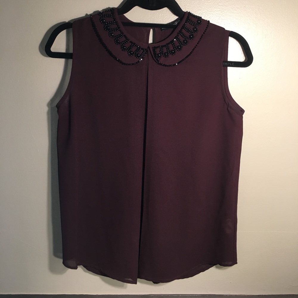 Plum Peter-Pan Collar Sleeveless Blouse