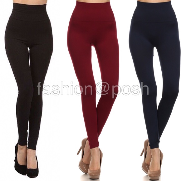 High Waist Fleece Lined Leggings New Comfy Basic - Picture 3 of 3