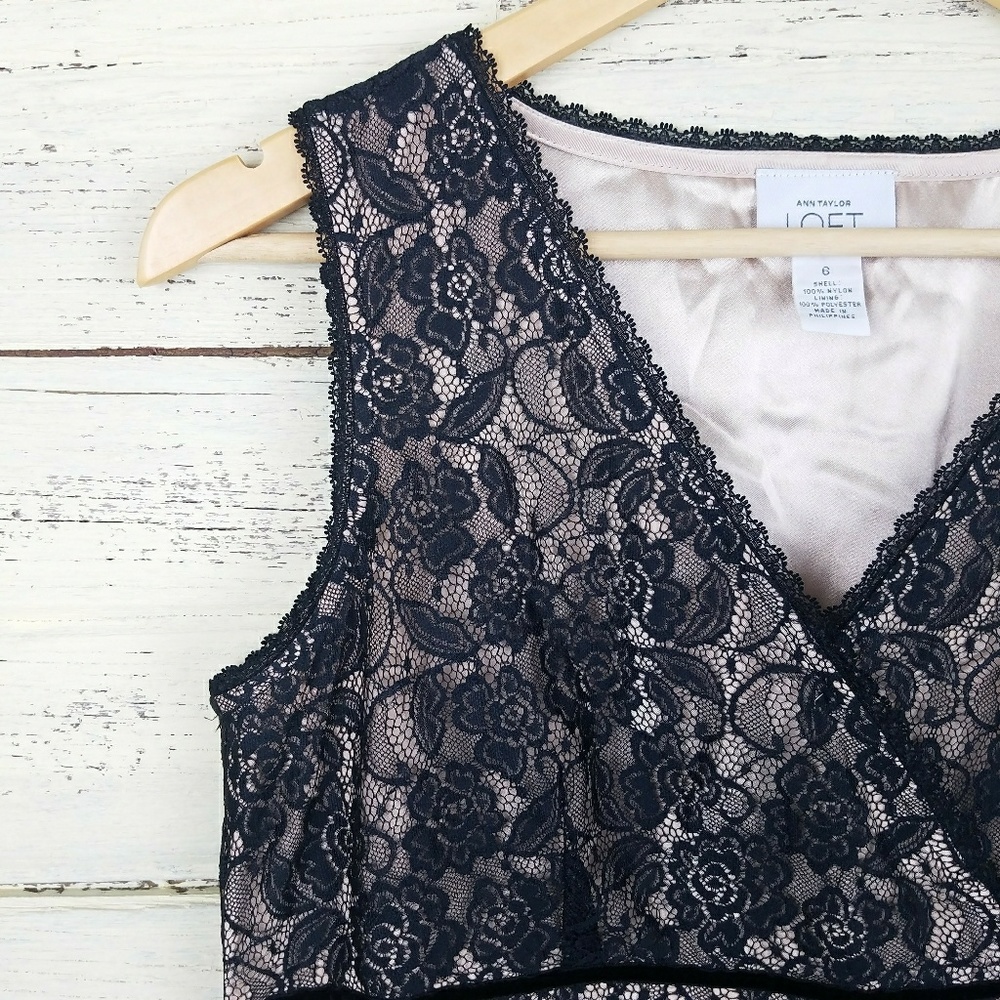 Ann Taylor Loft Black Lace Nude Slip Sexy Dress