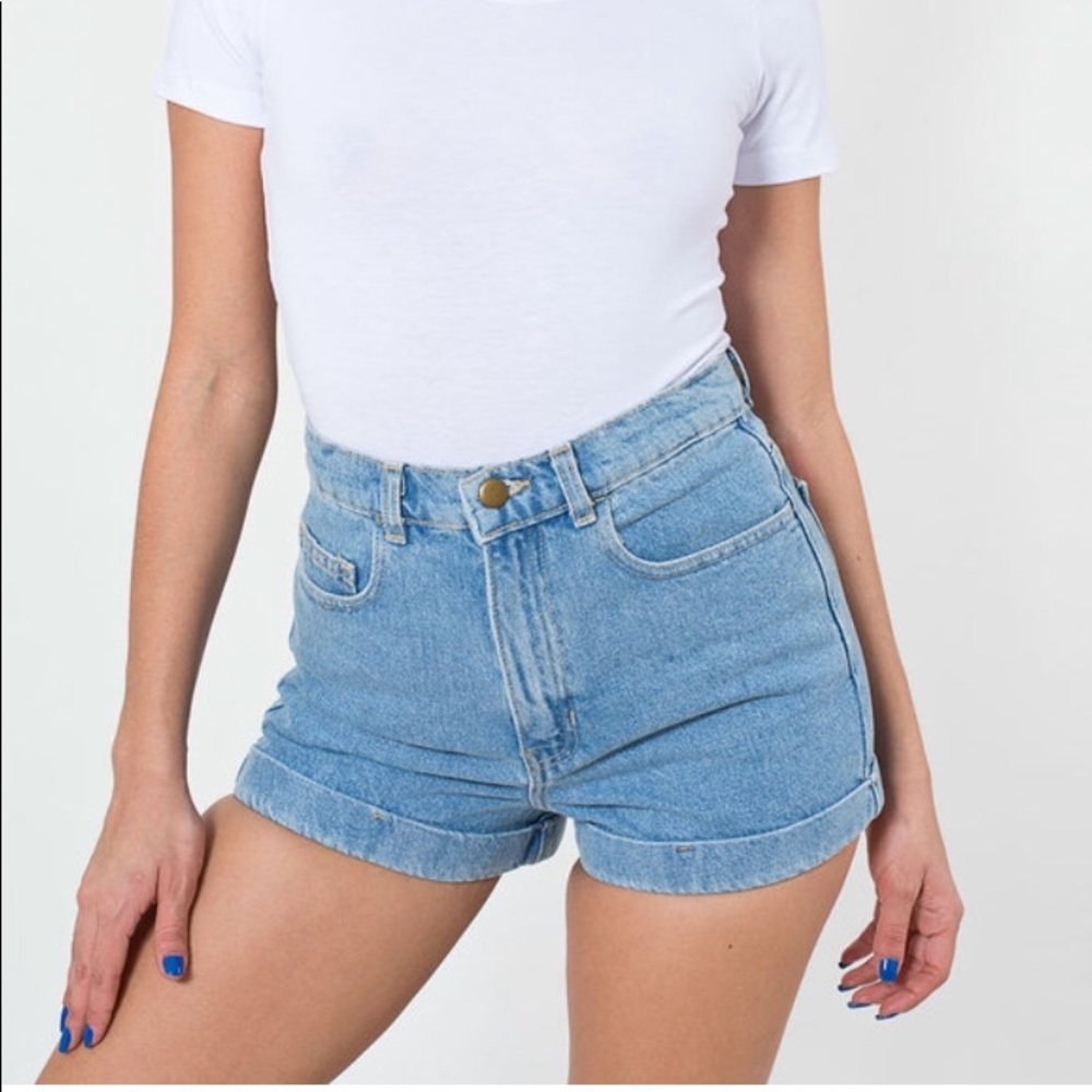 AMERICAN APPAREL HIGH WAISTED SHORTS - MEDIUM WASH