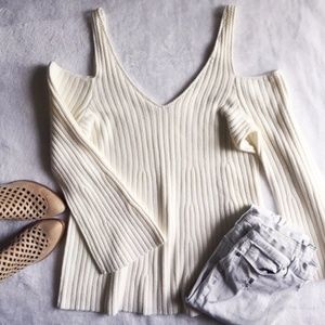 Anthropologie Cold Shoulder V-Neck Sweater
