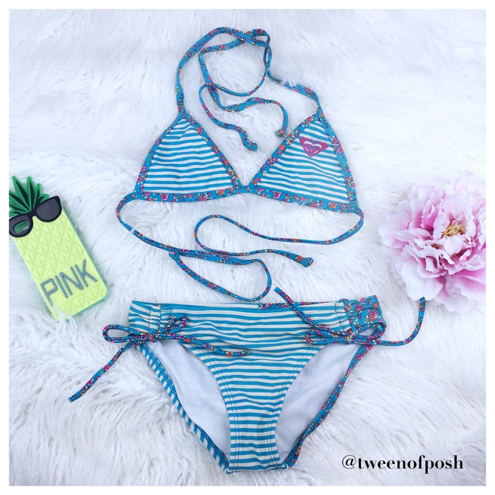 Roxy Flowers & Stripes Two-Piece Swimsuit