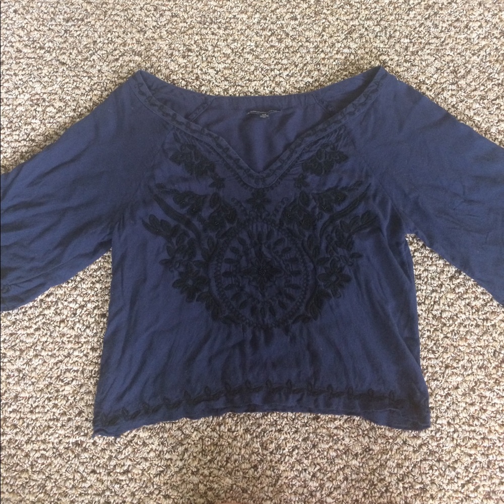 American Eagle Embroidery Boho Top Blouse