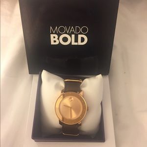 New Movado Bold Gold Watch with leather band