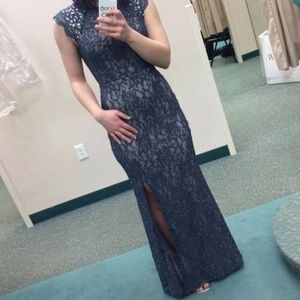 Blue lace prom dress