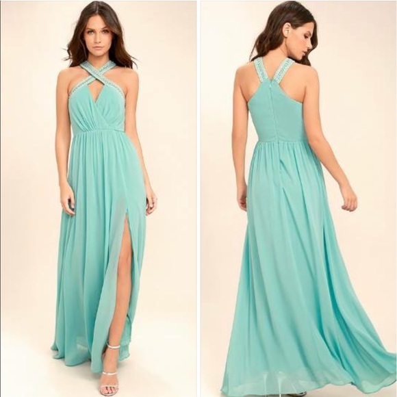 Mint Blue Beaded Maxi Formal Dress, size XS - Picture 2 of 2