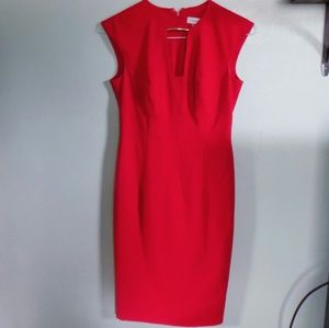 Red Calvin Klein Fitted Midi Dress