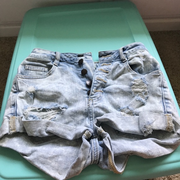 High Waisted Ripped Jean Shorts - Picture 1 of 4