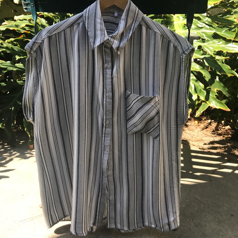 Striped Gray & White Button Down Shirt