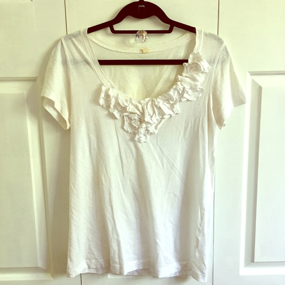 J. Crew White Ruffle Tee - Size Medium!